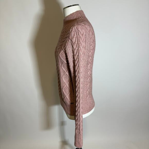 Abercrombie & Fitch Pink Chunky Cable Knit Cotton Sweater Womens Sz XS Mock Neck - Picture 5 of 10